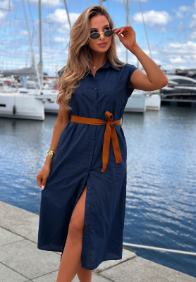Rochie tip cămașă din bumbac cu curea Let's Sail