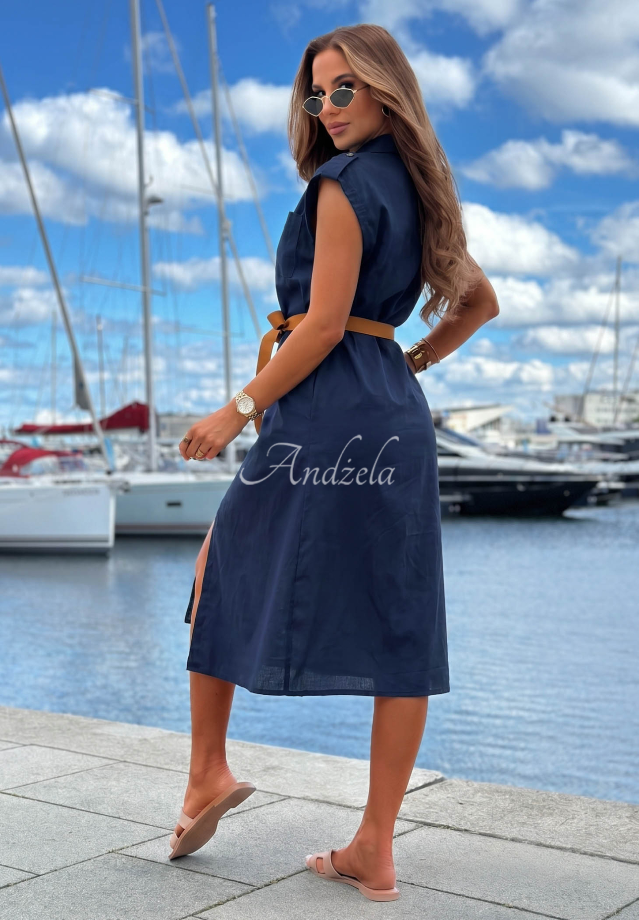 Rochie tip cămașă din bumbac cu curea Let's Sail