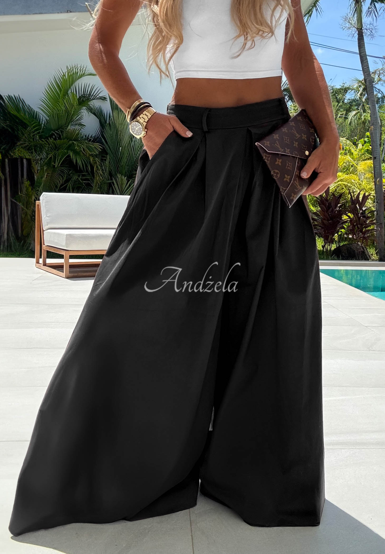 Pantaloni wide leg tip szwedy din bumbac Sea Elegance