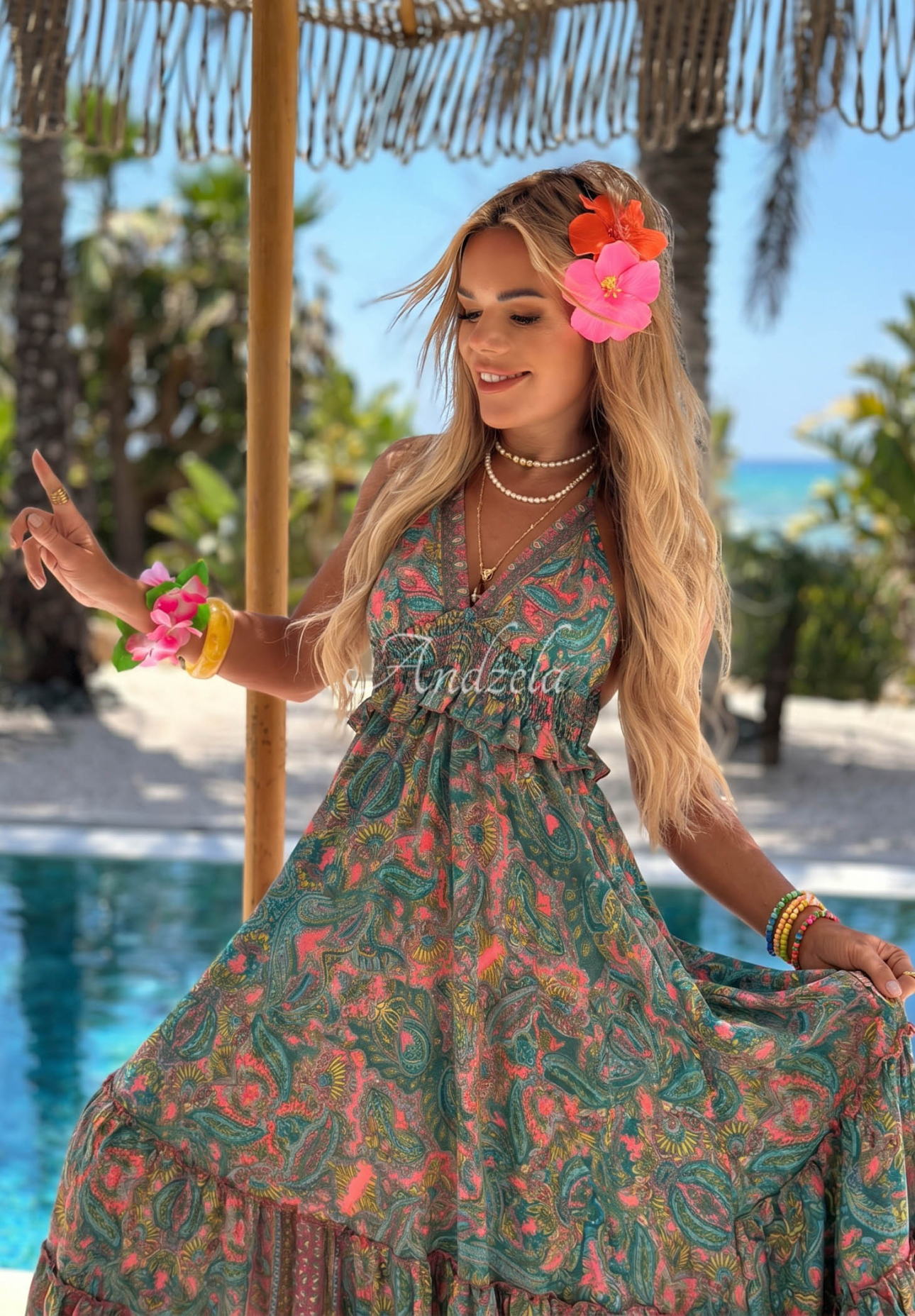 Rochie maxi din viscoză cu imprimeu Summer Bliss
