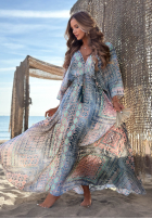 Wzorzysta Rochie maxi z szerokimi rękawami Summer Doll de culoarea fisticului