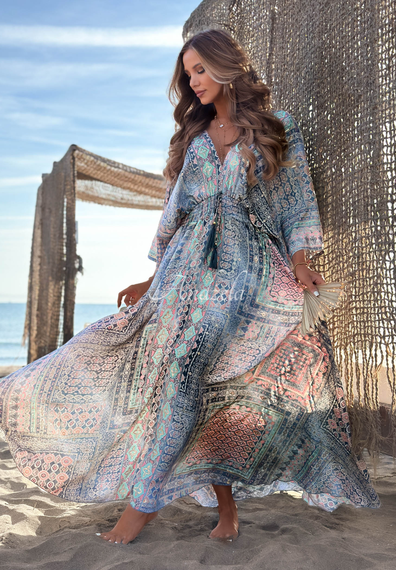 Rochie maxi cu imprimeu și mâneci largi Sun Rituals
