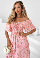 Rochie din viscoză cu imprimeu floral, legare și volănaș Summer Garden