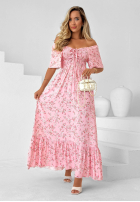 Rochie din viscoză cu imprimeu floral, legare și volănaș Summer Garden