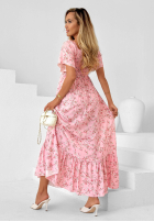 Rochie din viscoză cu imprimeu floral, legare și volănaș Summer Garden