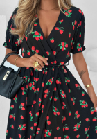 Rochie z paskiem w truskawki Strawberry Kiss negru