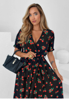 Rochie z paskiem w truskawki Strawberry Kiss negru