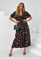 Rochie z paskiem w truskawki Strawberry Kiss negru