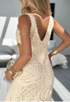 Ażurowa Rochie maxi na ramiączkach boho Dolce Coast bej