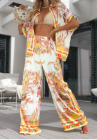 Wzorzysty Compleu Cămașă i Pantaloni wide leg Solar Muse biało-galbene