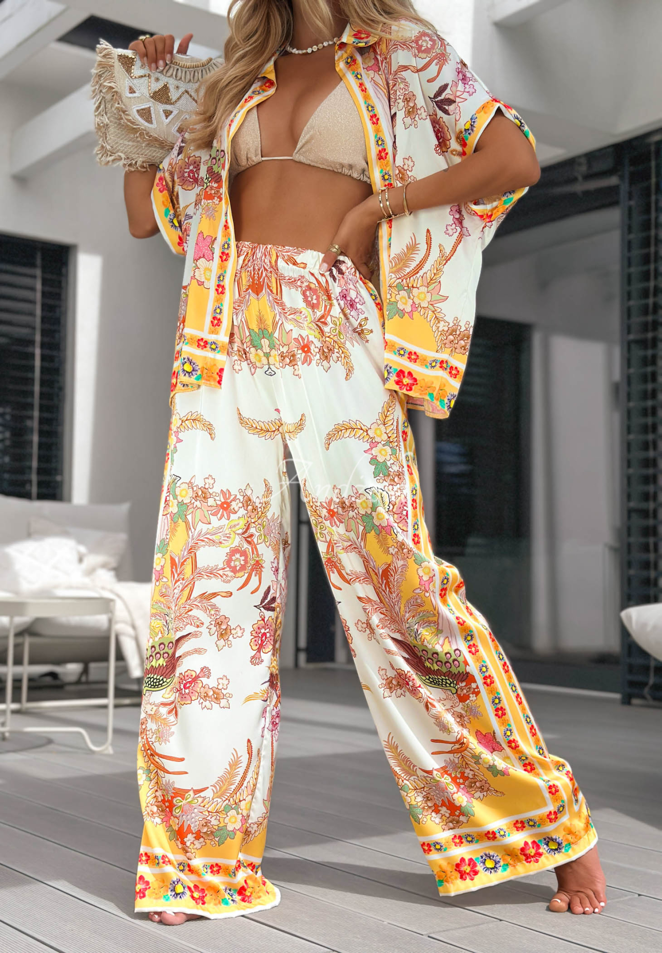 Set cu imprimeu format din cămașă și pantaloni wide leg Solar Muse