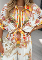 Wzorzysty Compleu Cămașă i Pantaloni wide leg Solar Muse biało-galbene