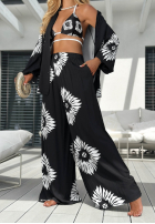 Compleu 3w1 Top , Cămașă i Pantaloni wide leg cu modele Fiesta Time negru