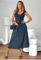 Rochie midi z falbankami i paskiem Good Winds bluemarin