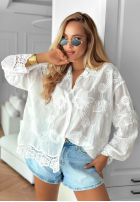 Haftowana Cămașă z koronką boho Sunset Atelier albă