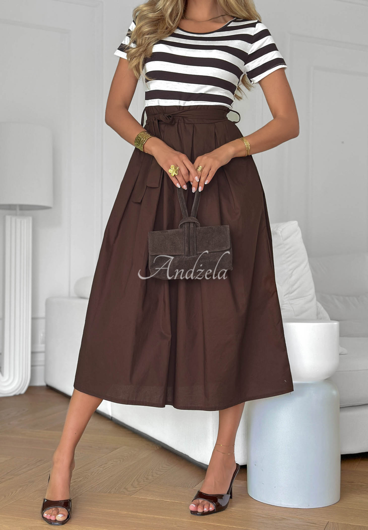 Rochie midi din viscoză în dungi Marine Coast