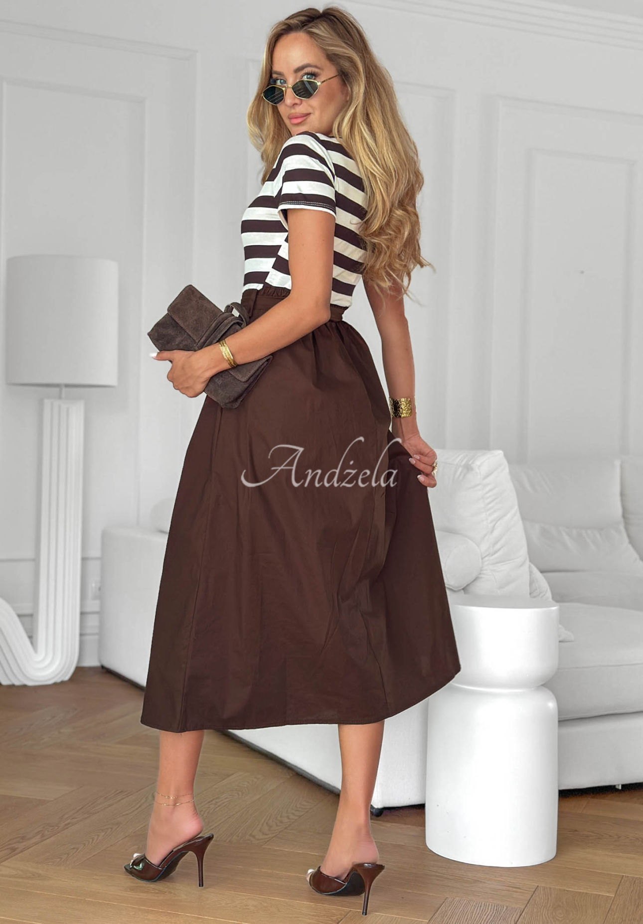 Rochie midi din viscoză în dungi Marine Coast