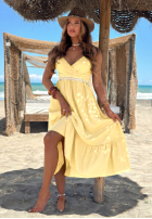 Wiskozowa Rochie na ramiączkach z ozdobną aplikacją Island Muse jasnożółta