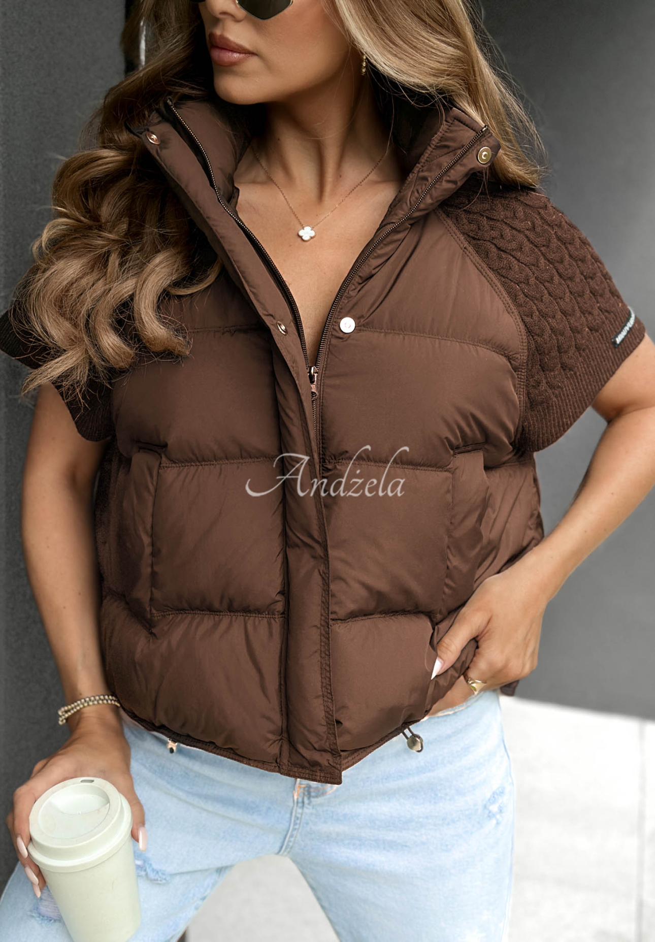 Vestă cu puf și inserții din tricot Never Leave