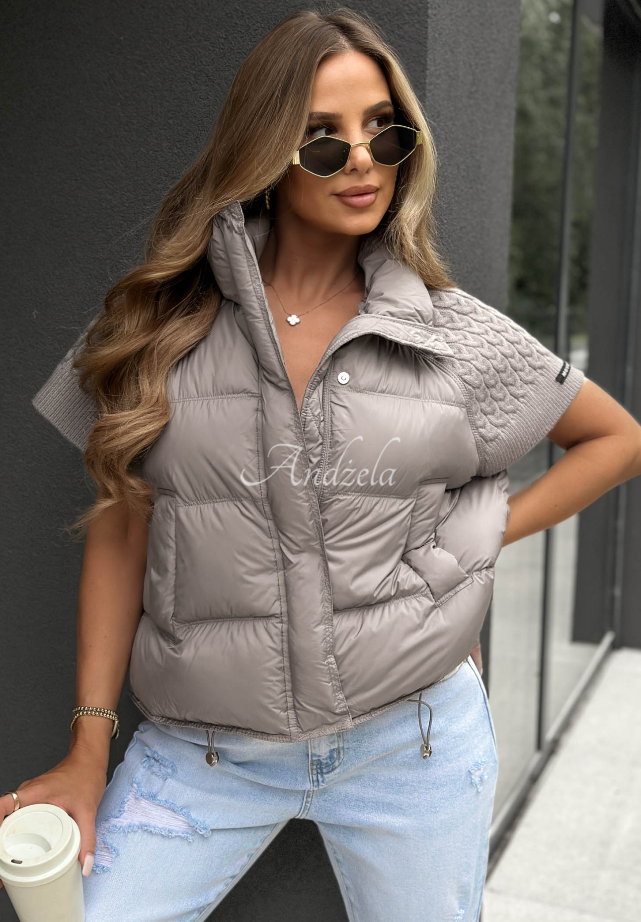 Vestă cu puf și inserții din tricot Never Leave
