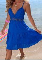 Bawełniana Rochie mini na ramiączkach z koronką Wind Bay albastru cobalt