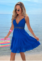 Bawełniana Rochie mini na ramiączkach z koronką Wind Bay albastru cobalt