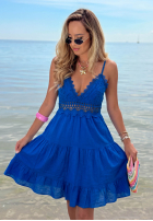 Bawełniana Rochie mini na ramiączkach z koronką Wind Bay albastru cobalt