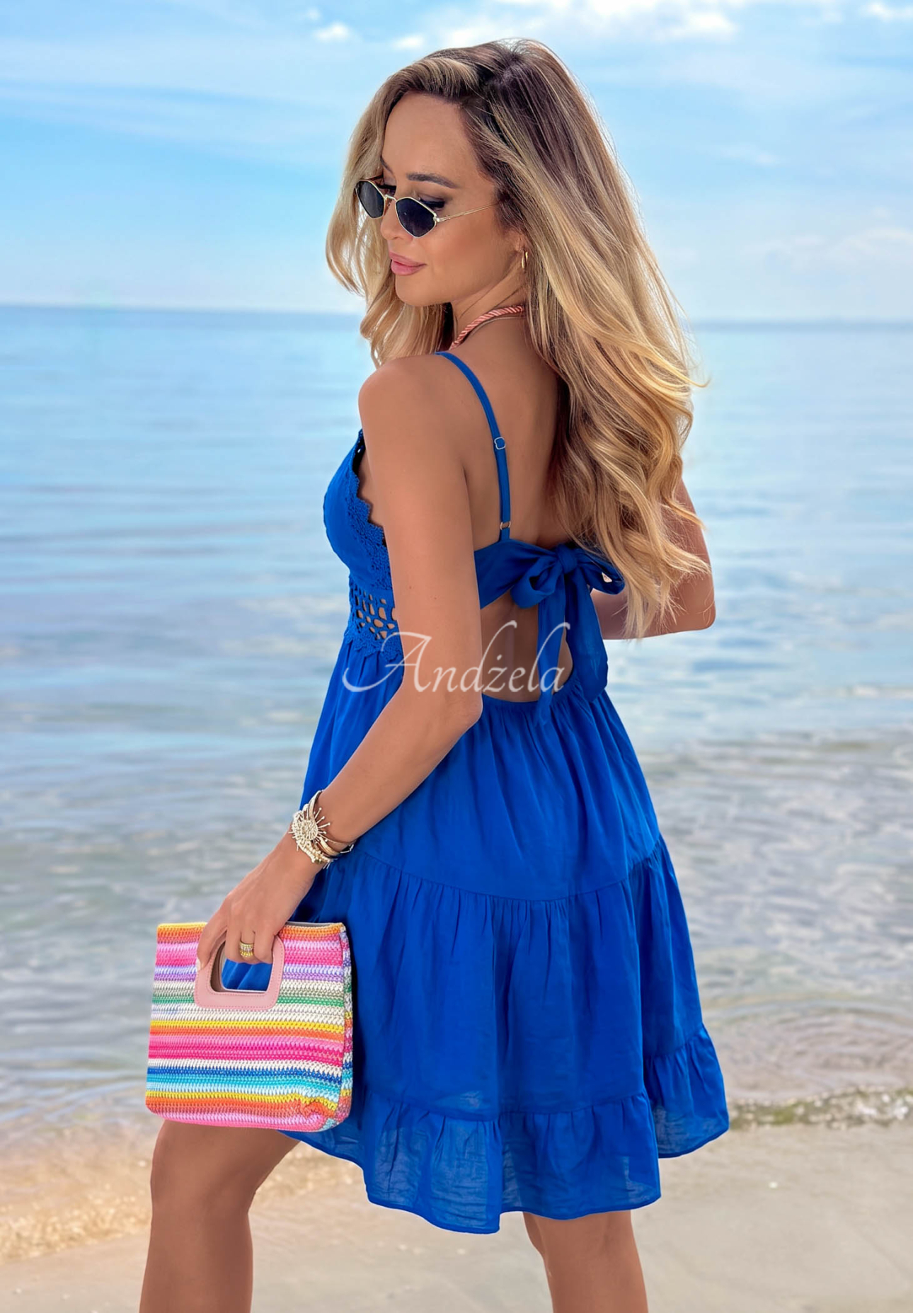 Rochie mini din bumbac cu bretele și dantelă Wind Bay