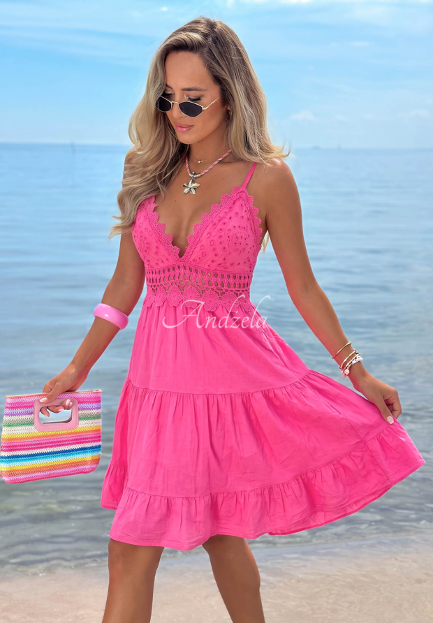 Rochie mini din bumbac cu bretele și dantelă Wind Bay