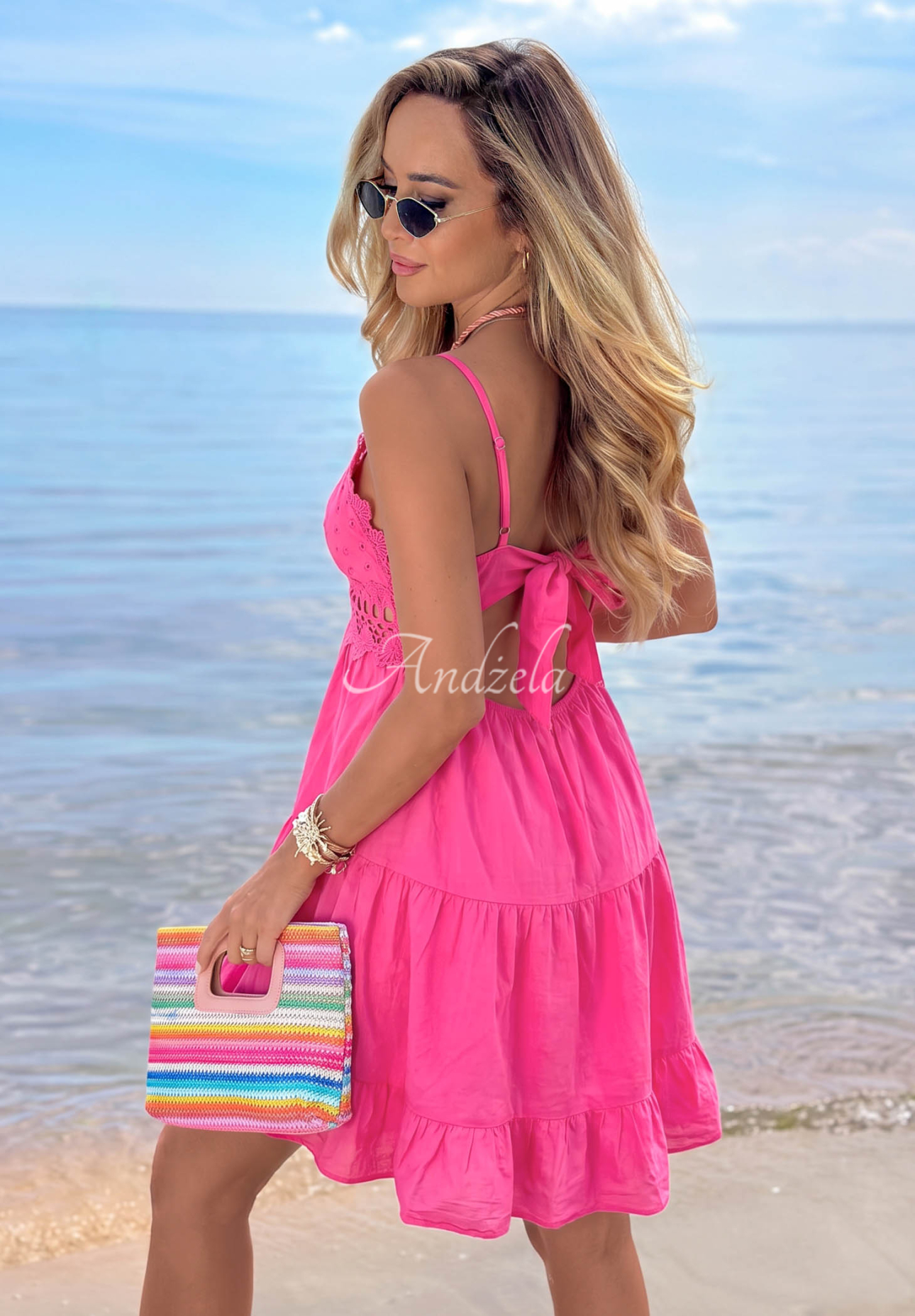 Rochie mini din bumbac cu bretele și dantelă Wind Bay