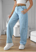 Pantaloni din denim wide leg z paskiem Day Trip albastru deschis