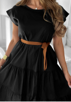 Rozkloszowana Rochie z falbankami i paskiem Sunny Smiles negru