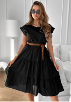 Rozkloszowana Rochie z falbankami i paskiem Sunny Smiles negru