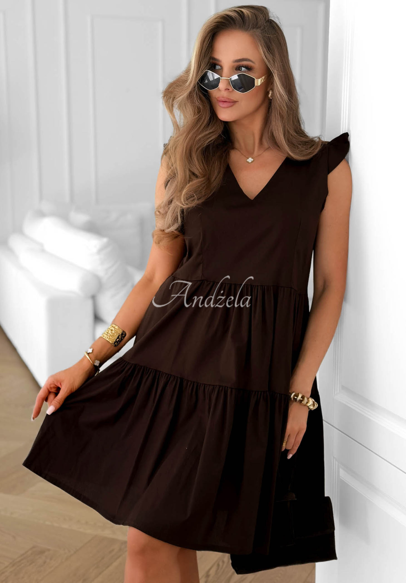 Rochie mini din bumbac cu volănașe Lunar Sail