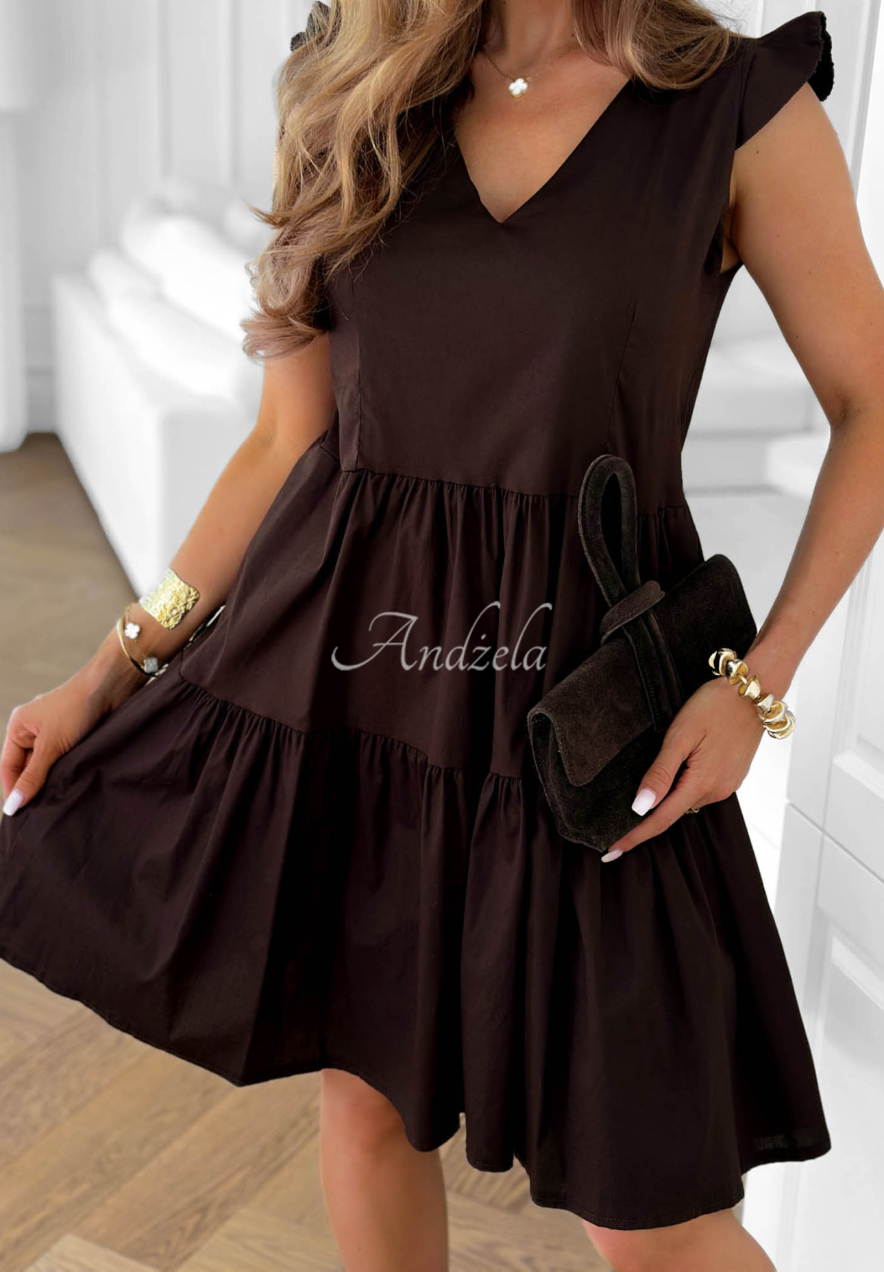 Rochie mini din bumbac cu volănașe Lunar Sail