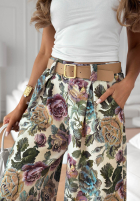 Wiskozowe kwieciste Pantaloni wide leg Blooming Air kaki