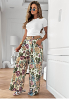 Wiskozowe kwieciste Pantaloni wide leg Blooming Air kaki