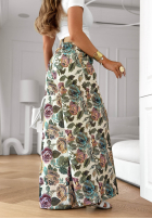 Wiskozowe kwieciste Pantaloni wide leg Blooming Air kaki