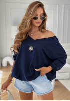 Bluză oversize z dekoltem w serek Easy Living bluemarin