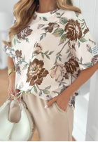 Kwiecisty Compleu Bluză i Pantaloni Endless Day beżowo-roșu