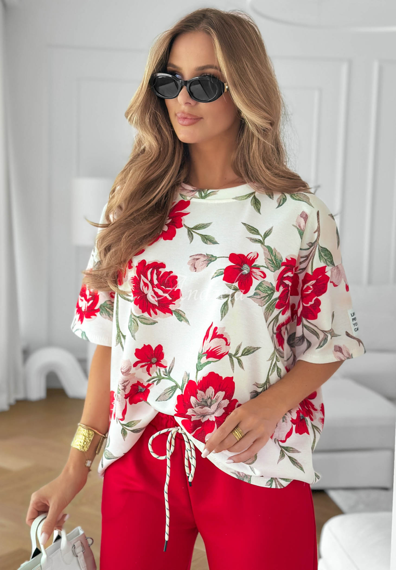 Set format din bluză și pantaloni din viscoză cu imprimeu floral Endless Day