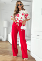 Kwiecisty Compleu Bluză i Pantaloni Endless Day beżowo-roșu