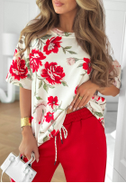 Kwiecisty Compleu Bluză i Pantaloni Endless Day beżowo-roșu