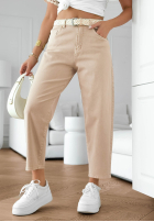 Pantaloni din denim mom fit z paskiem Casual Tide bej