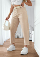 Pantaloni din denim mom fit z paskiem Casual Tide bej