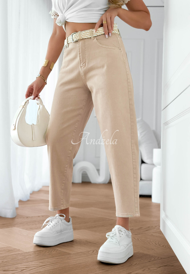 Blugi mom fit cu curea Casual Tide