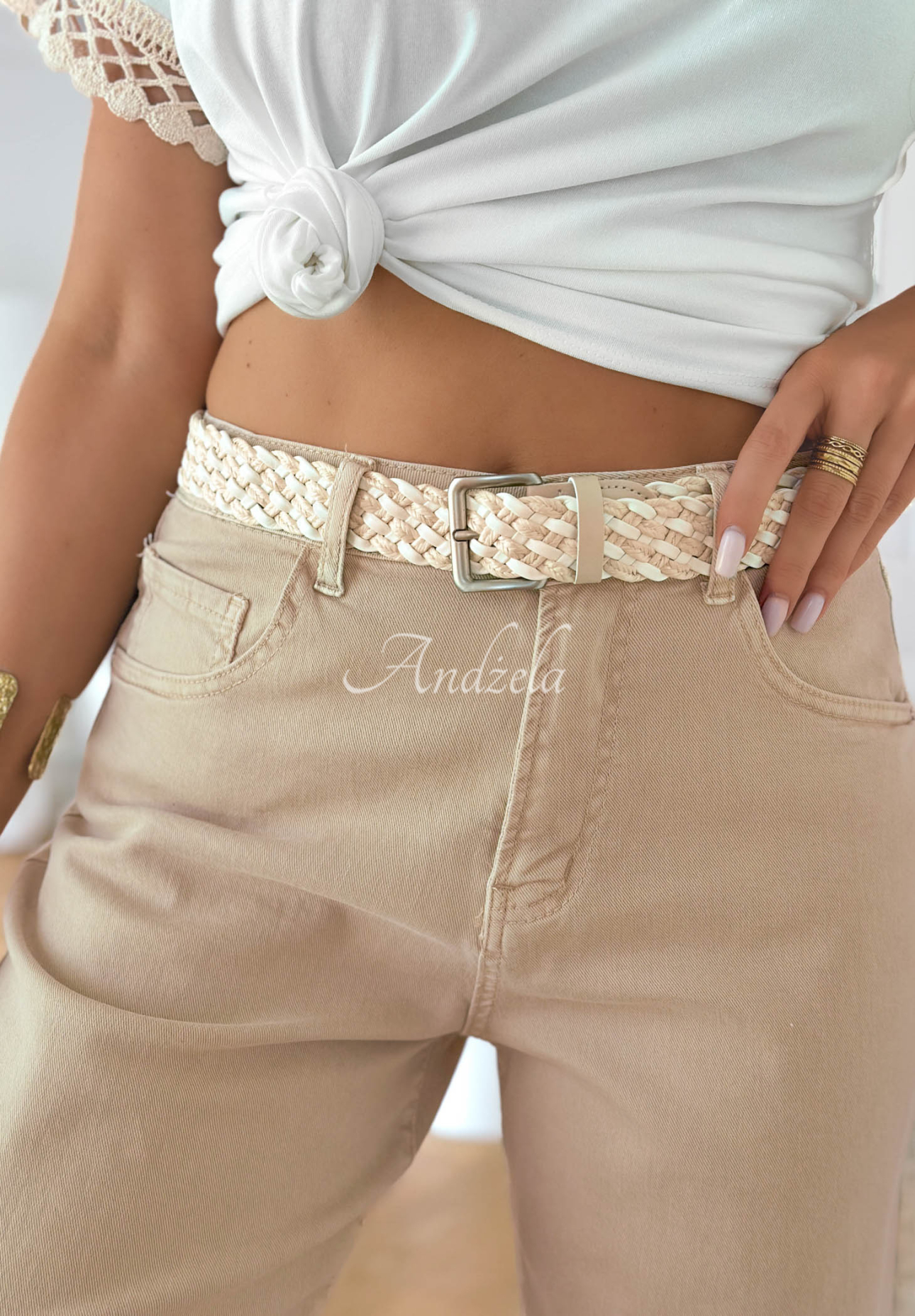 Blugi mom fit cu curea Casual Tide