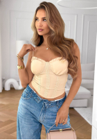 Gorsetowy Top  na ramiączkach z falbankami Soft Charm Alb