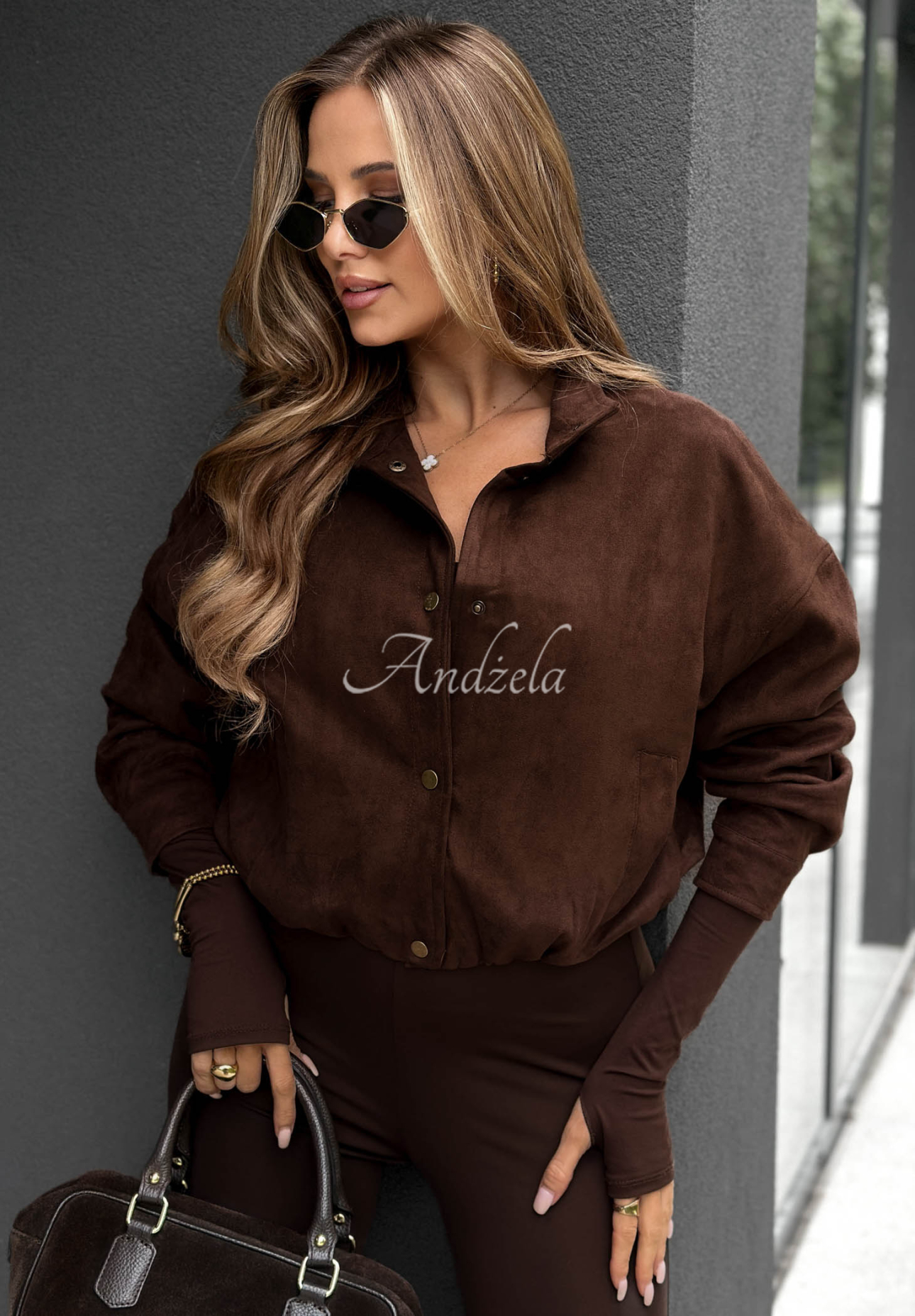 Geacă bomber scurtă din piele întoarsă Timeless Autumn