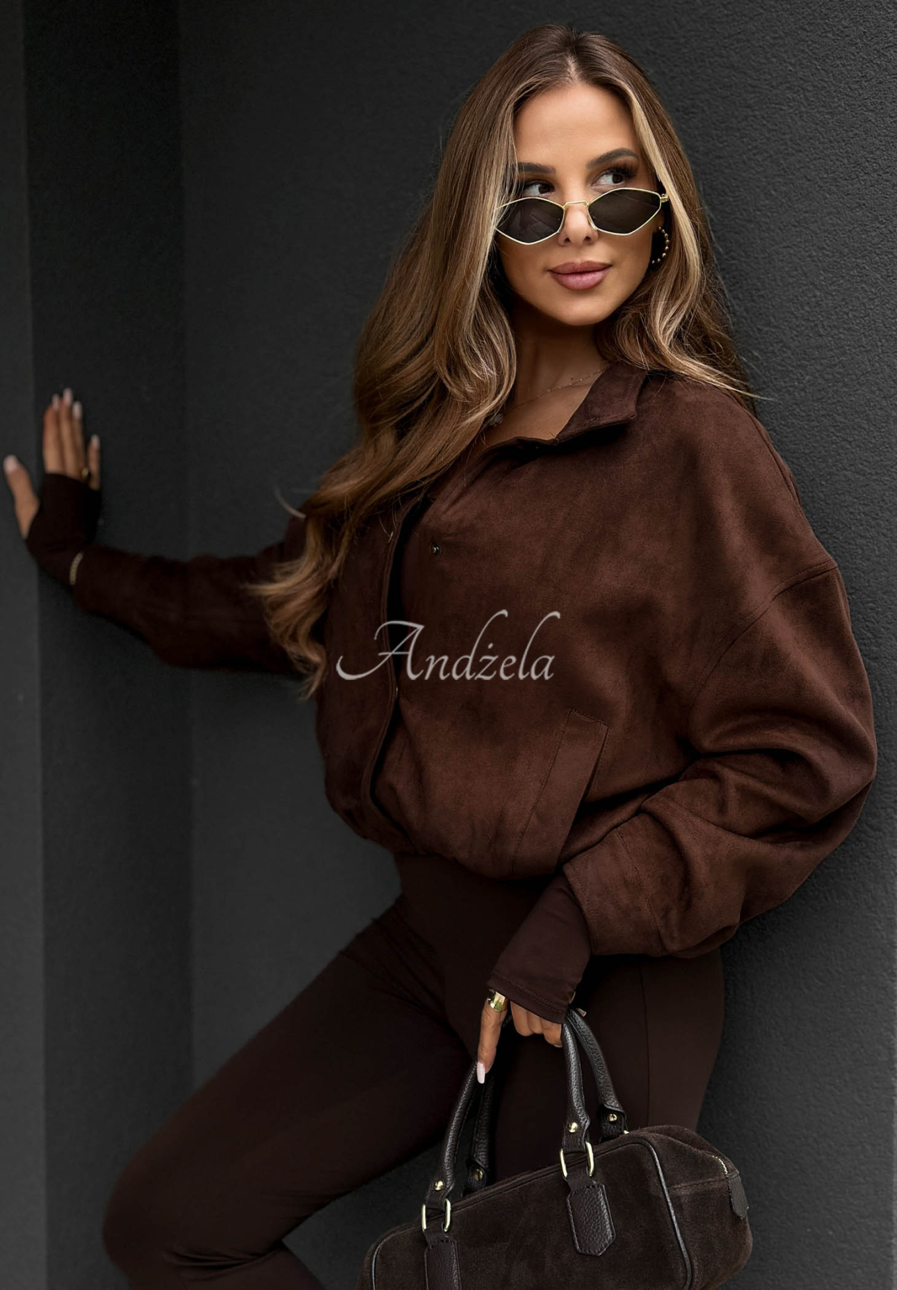 Geacă bomber scurtă din piele întoarsă Timeless Autumn